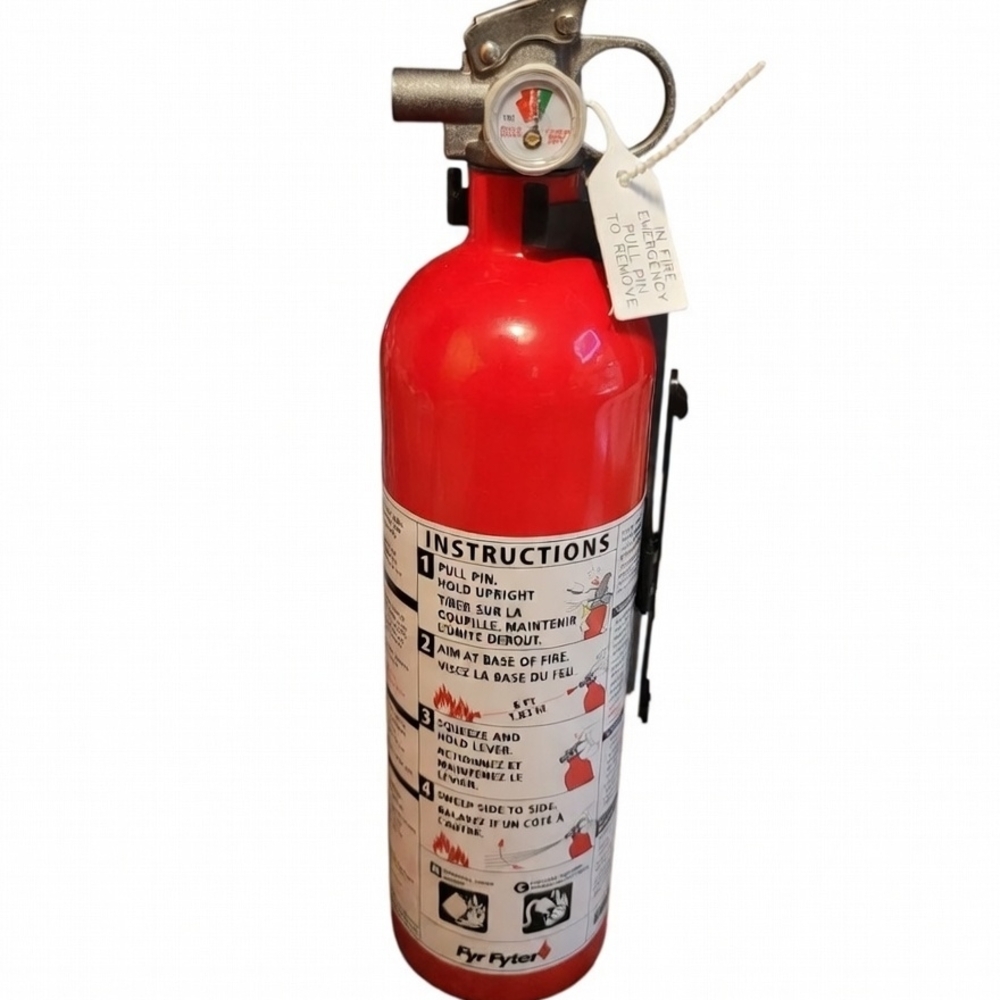 Red Fire Extinguisher with Instruction Label